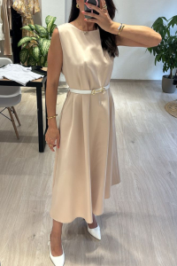 Φόρεμα μιντι αμάνικο με ζώνη στη μέση"Elegant"