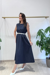 Φόρεμα μίντι αμάνικο με ζώνη στη μέση "Elegant"