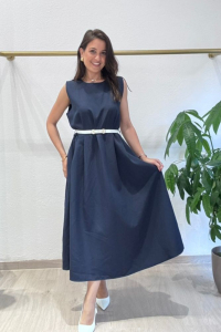 Φόρεμα μίντι αμάνικο με ζώνη στη μέση "Elegant"