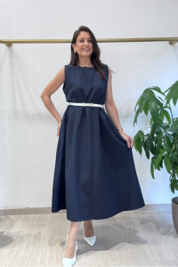 Φόρεμα μίντι αμάνικο με ζώνη στη μέση "Elegant"