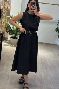 Φόρεμα μίντι αμάνικο με ζώνη στη μέση "Elegant"