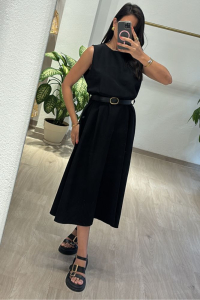 Φόρεμα μίντι αμάνικο με ζώνη στη μέση "Elegant"