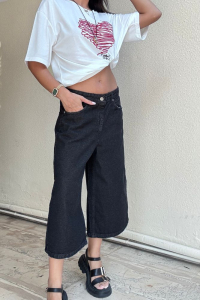 Denim Culotte Βερμούδα – Μαύρο