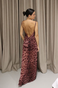 Slip Dress Animal Print Μπορντό 