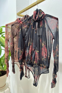 Floral Bodysuit Black 